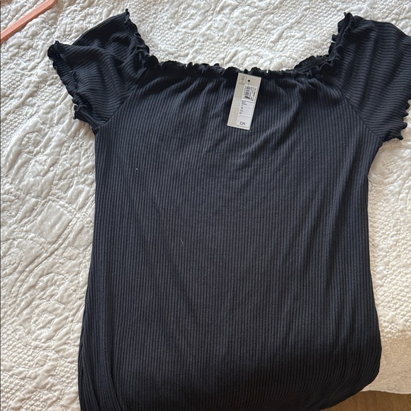 River Island Black Ribbed Ruffle Top - Picture 1 of 2